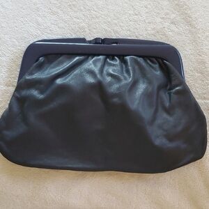 Vintage 1980's Genuine Leather Navy Blue Clutch Bag